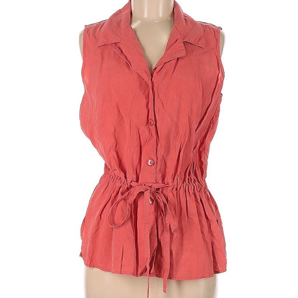 100% silk| Melrose Studio| Medium sleeveless top| button down| tie elastic waist